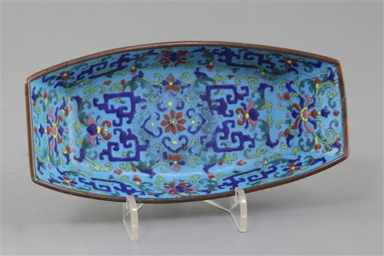 A Guangzhou enamel dish, Qianlong four character mark and of the period (1736-95), 16.5cm across, wear and chip losses to enamel